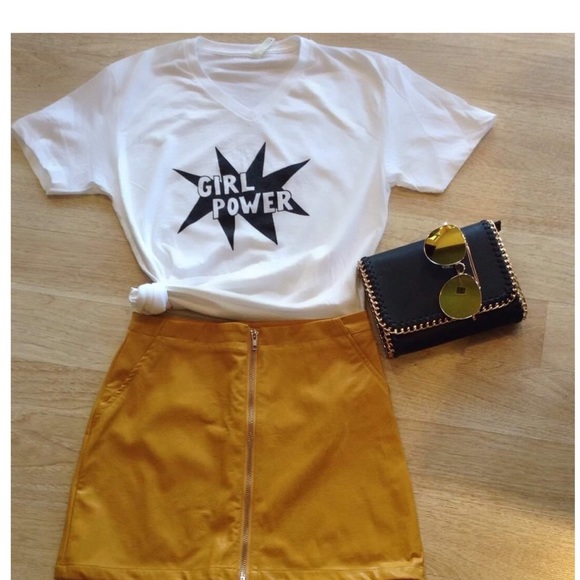 Mustard Color Mini Vegan Leather Skirt - Picture 1 of 8